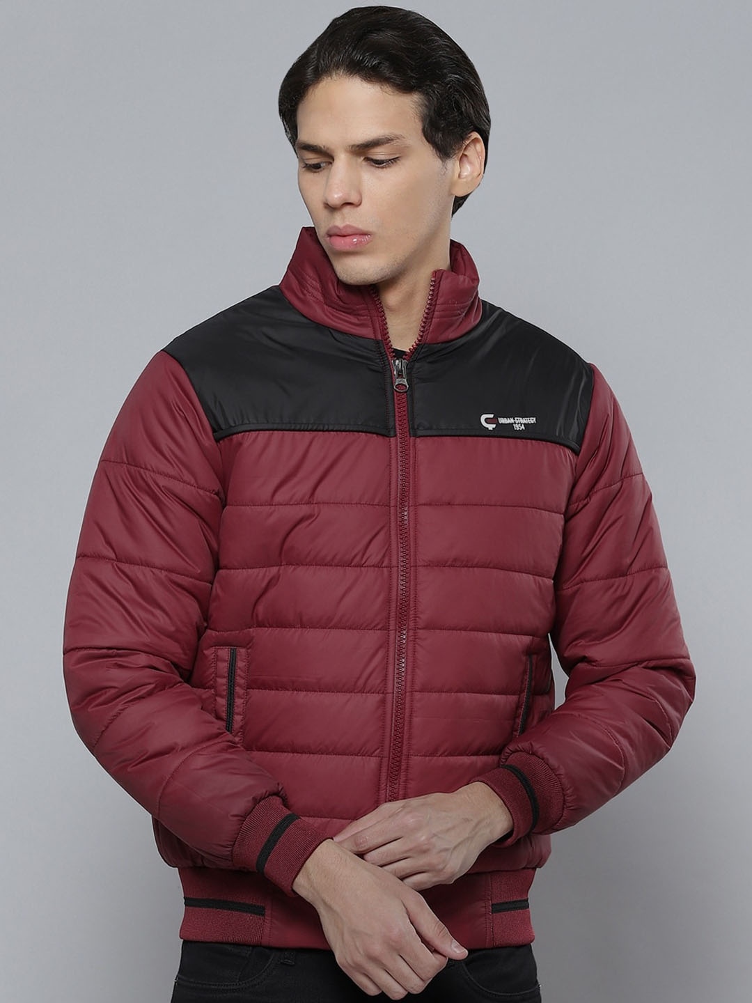 

Fort Collins Colourblocked Mock Collar Puffer Jacket, Maroon