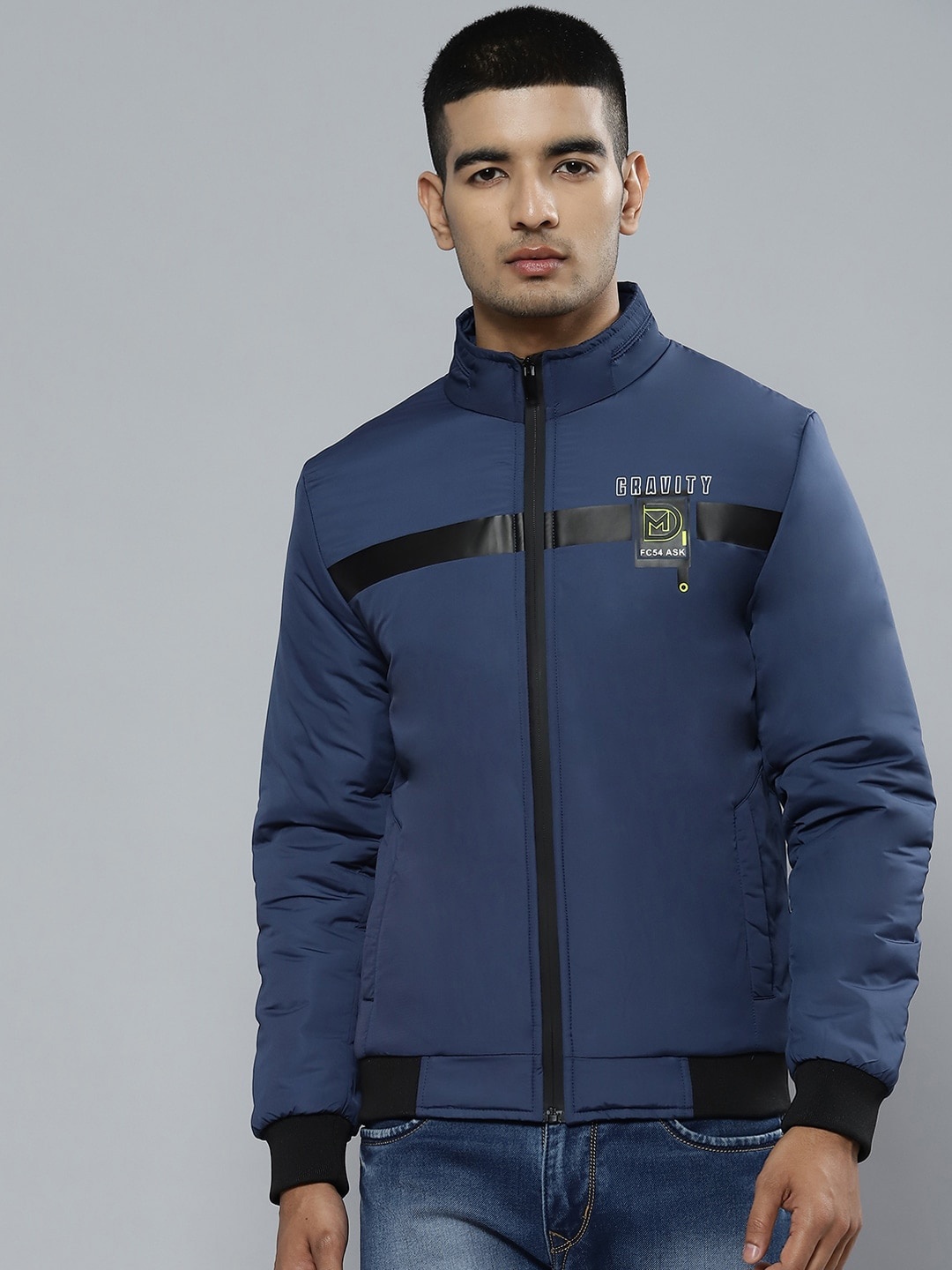 

Fort Collins Long Sleeves Mock Collar Bomber Jacket, Navy blue