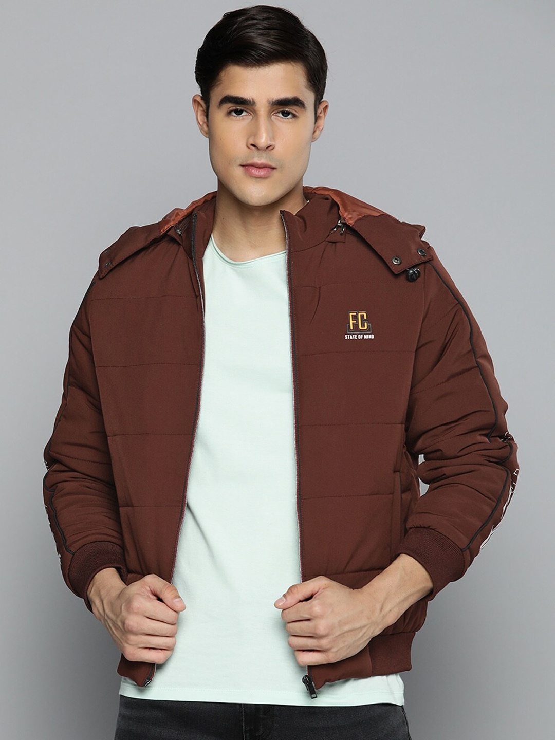 

Fort Collins Typography Printed Hooded Puffer Jacket, Maroon
