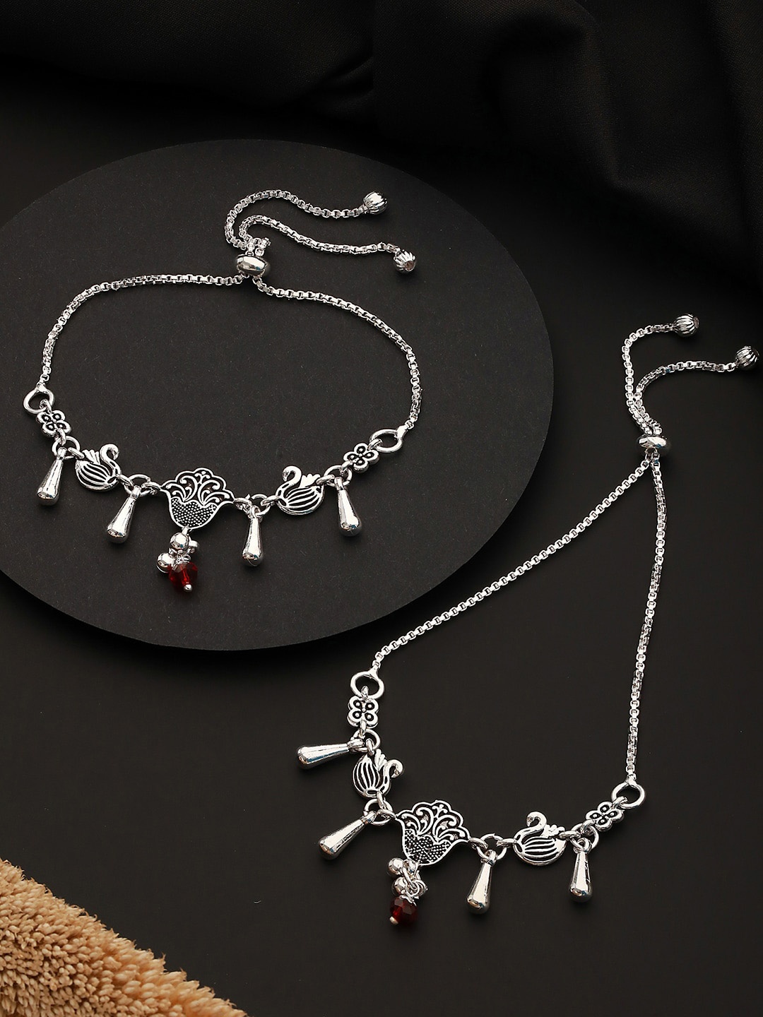 

Jazz and Sizzle Set of 2 Silver-Plated Beaded Anklets