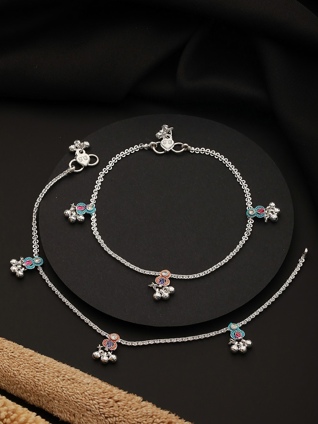 

Jazz and Sizzle Silver-Plated Stone-Studded Anklet