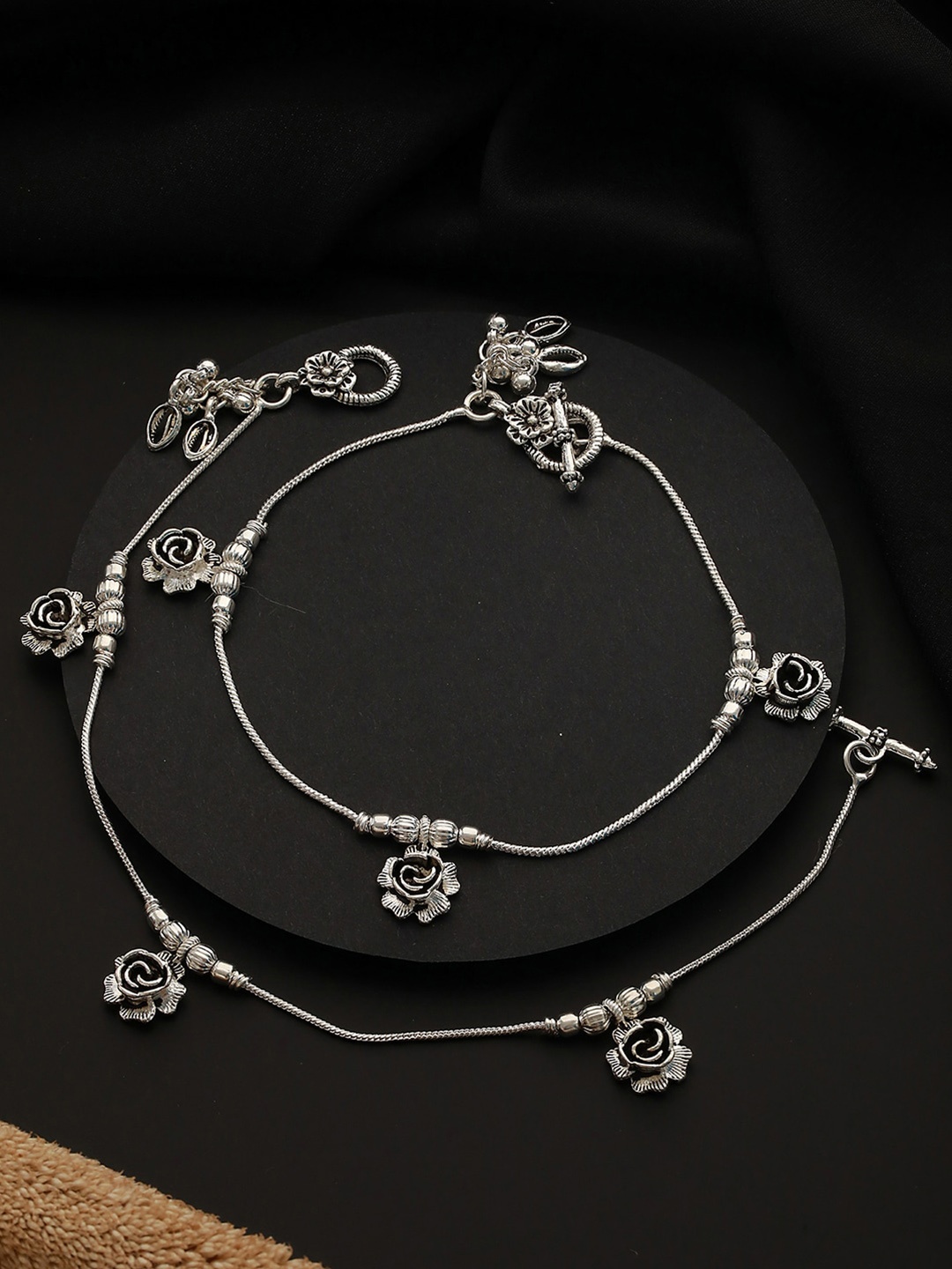 

Jazz and Sizzle Set Of 2 Silver-Plated Anklets