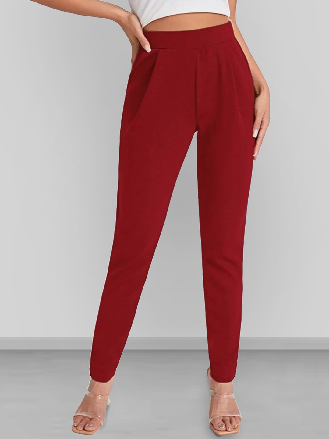 

Dream Beauty Fashion Women Slim Fit High-Rise Wrinkle Free Pleated Trousers, Maroon