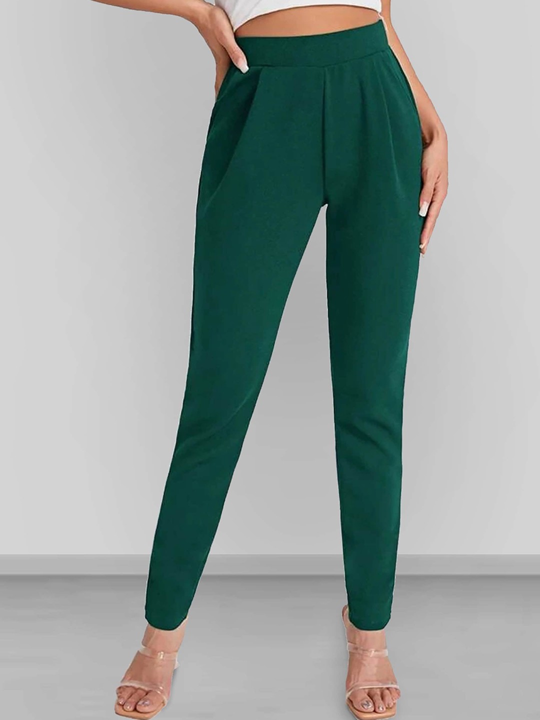 

Dream Beauty Fashion Women Slim Fit High-Rise Wrinkle Free Trousers, Green