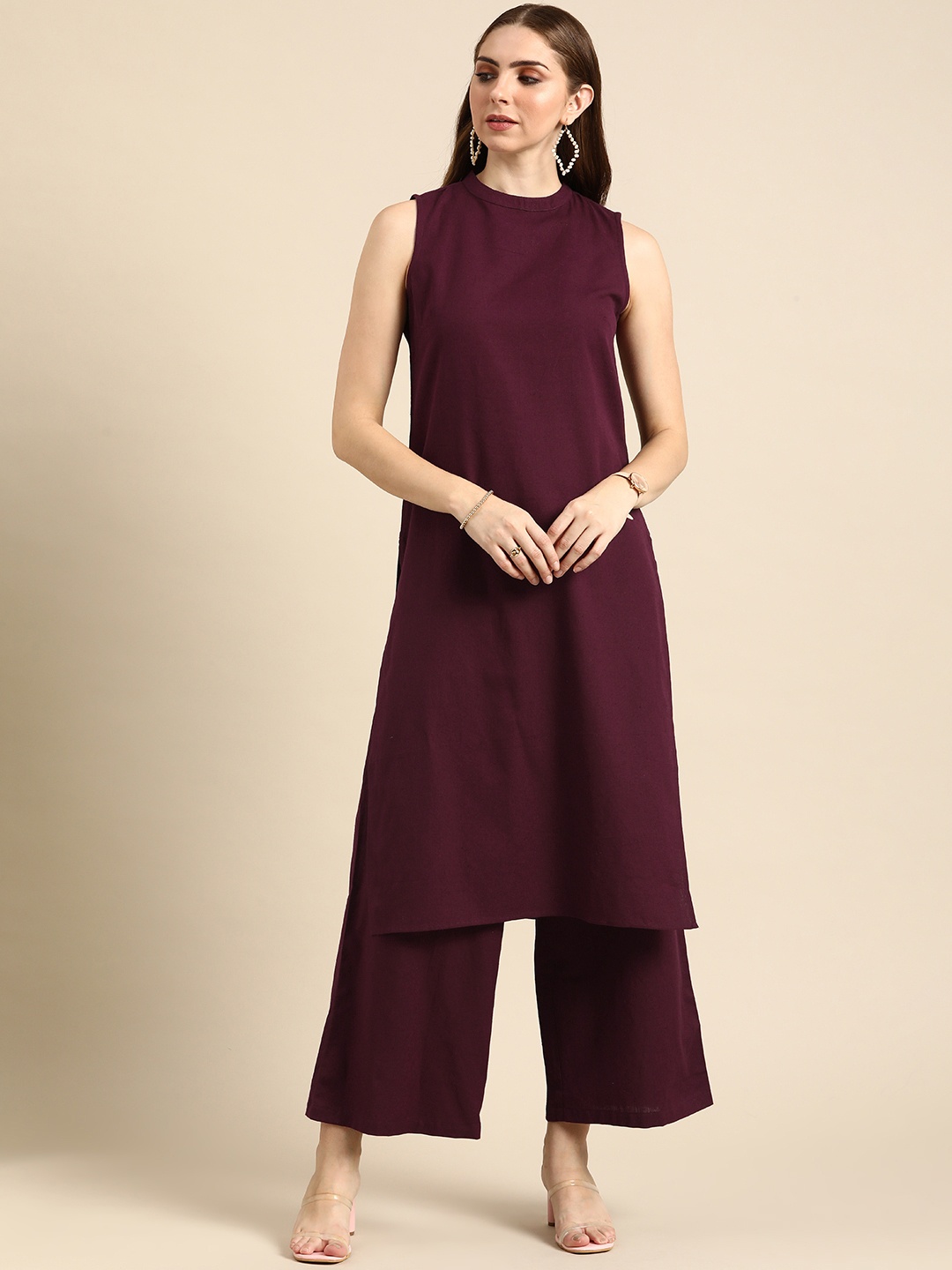 

Anouk Women Solid Round Neck Pure Cotton Kurta, Purple