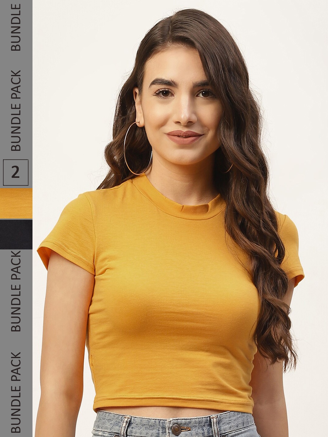 

FEMEA Pack Of 2 Cotton Crop Top, Yellow