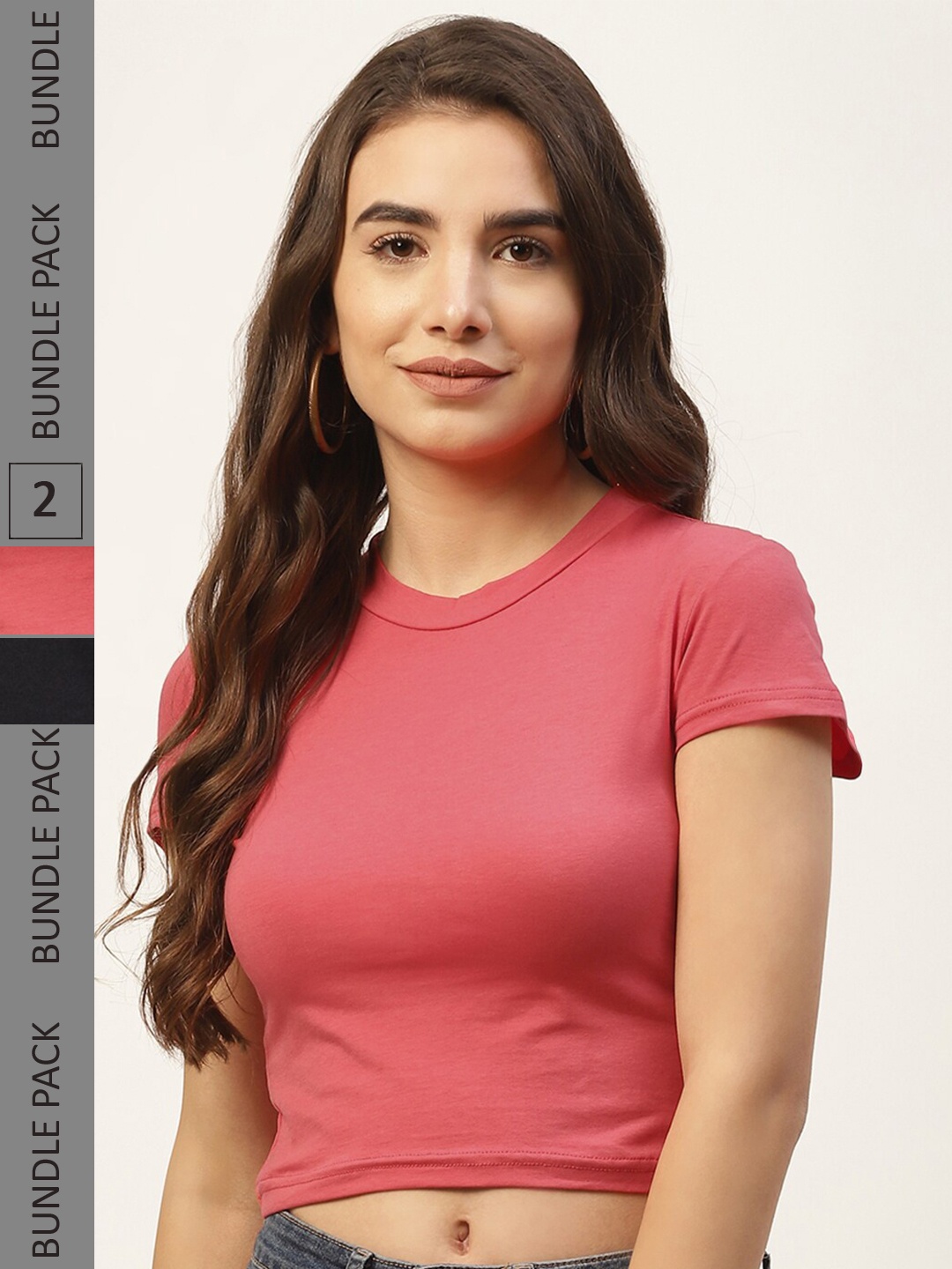 

FEMEA Pack Of 2 Cotton Crop Top, Pink