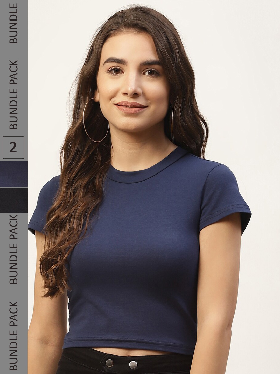 

FEMEA Pack Of 2 Cotton Crop Top, Blue