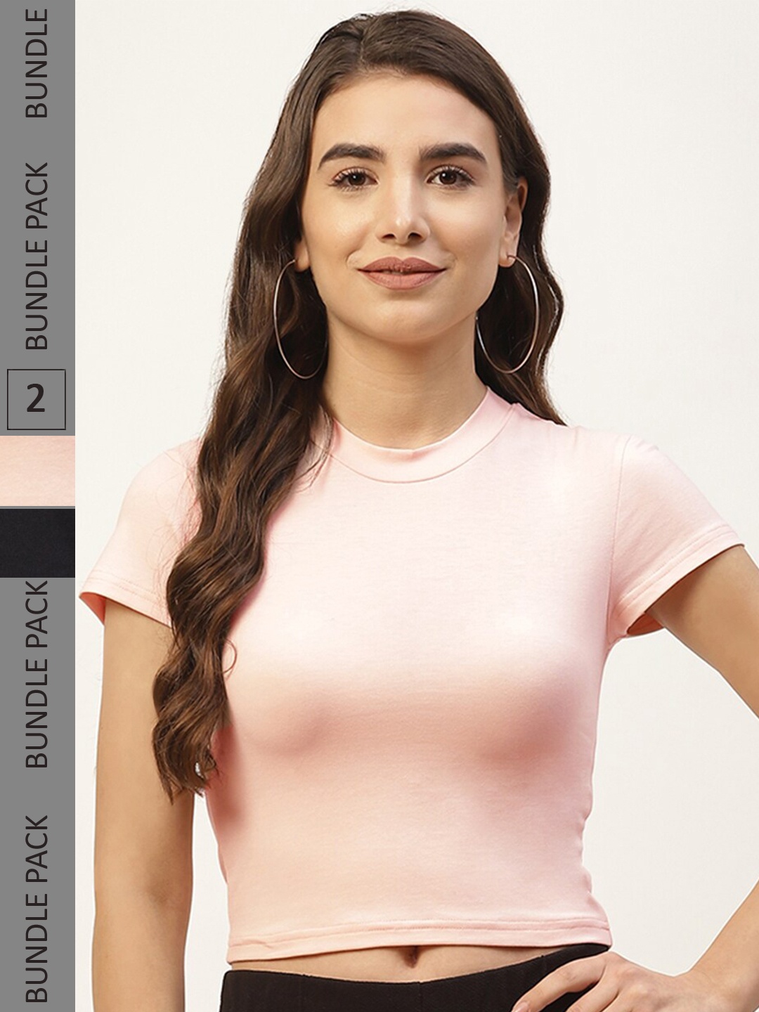 

FEMEA Pack of 2 Round Neck Cotton Crop Tops, Pink