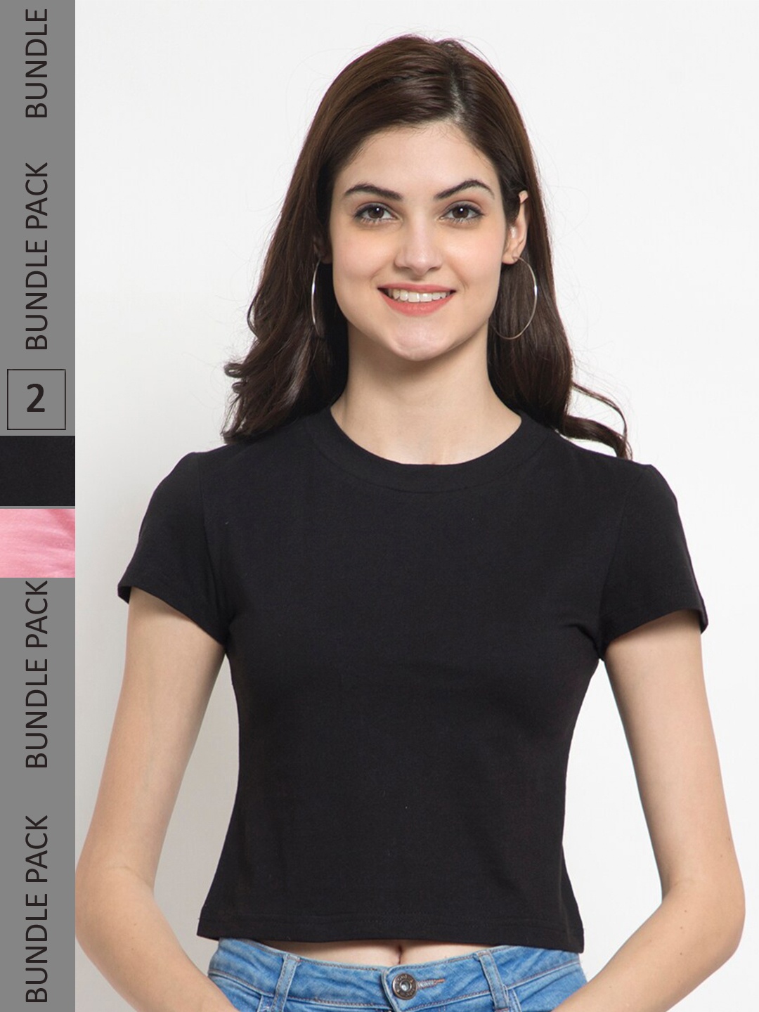 

FEMEA Pack Of 2 Cotton Crop Top, Black