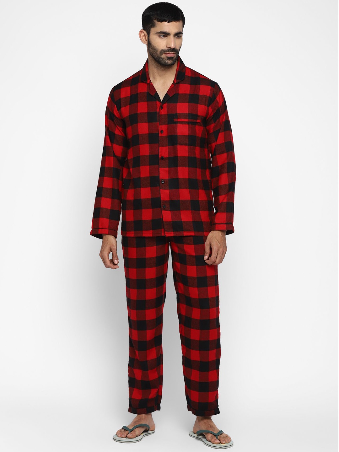 

shopbloom Pure Cotton Checked Night suit MF-128-LS, Red