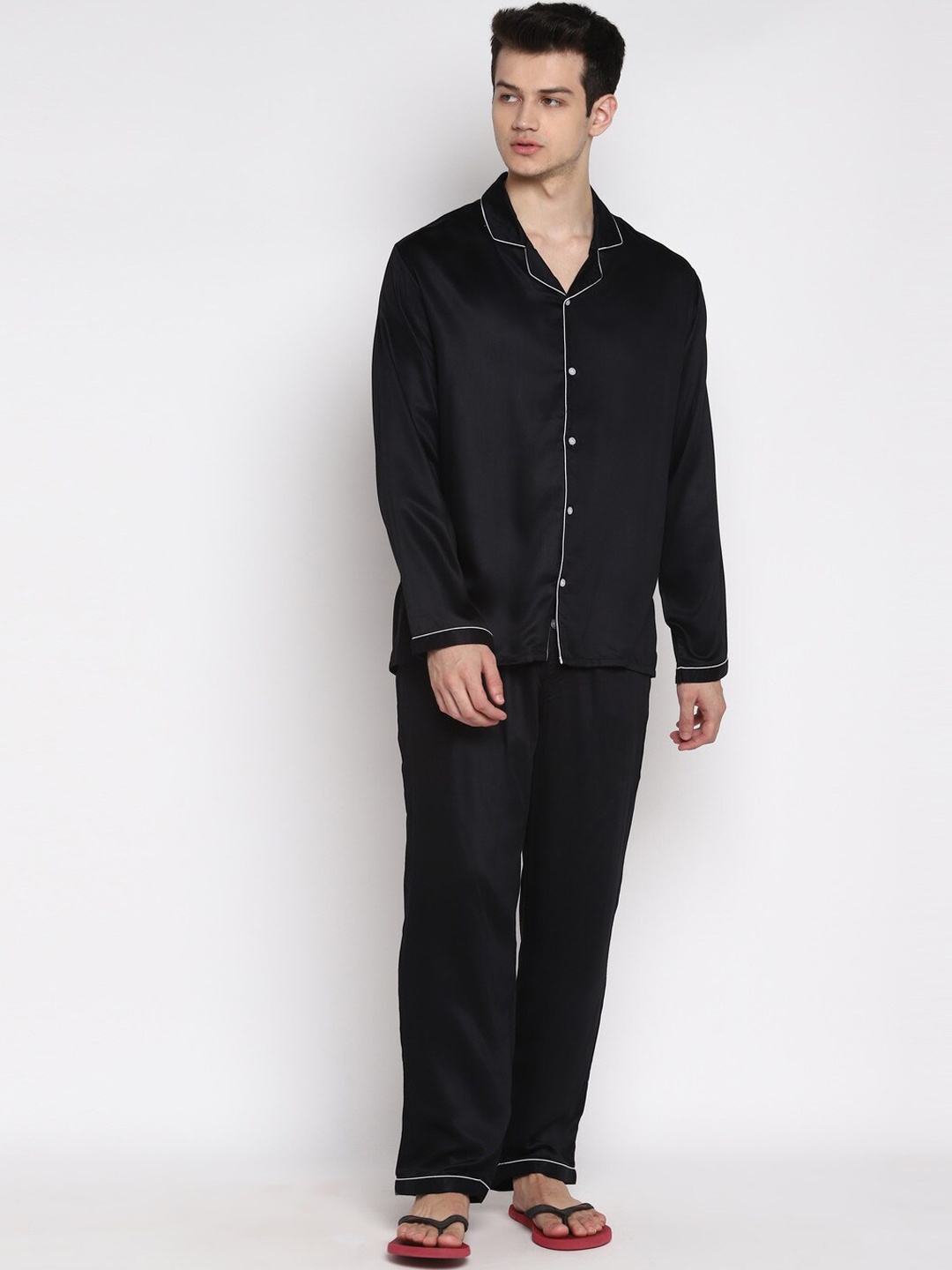 

shopbloom Men Pure Cotton Shirt With Pyjamas, Black