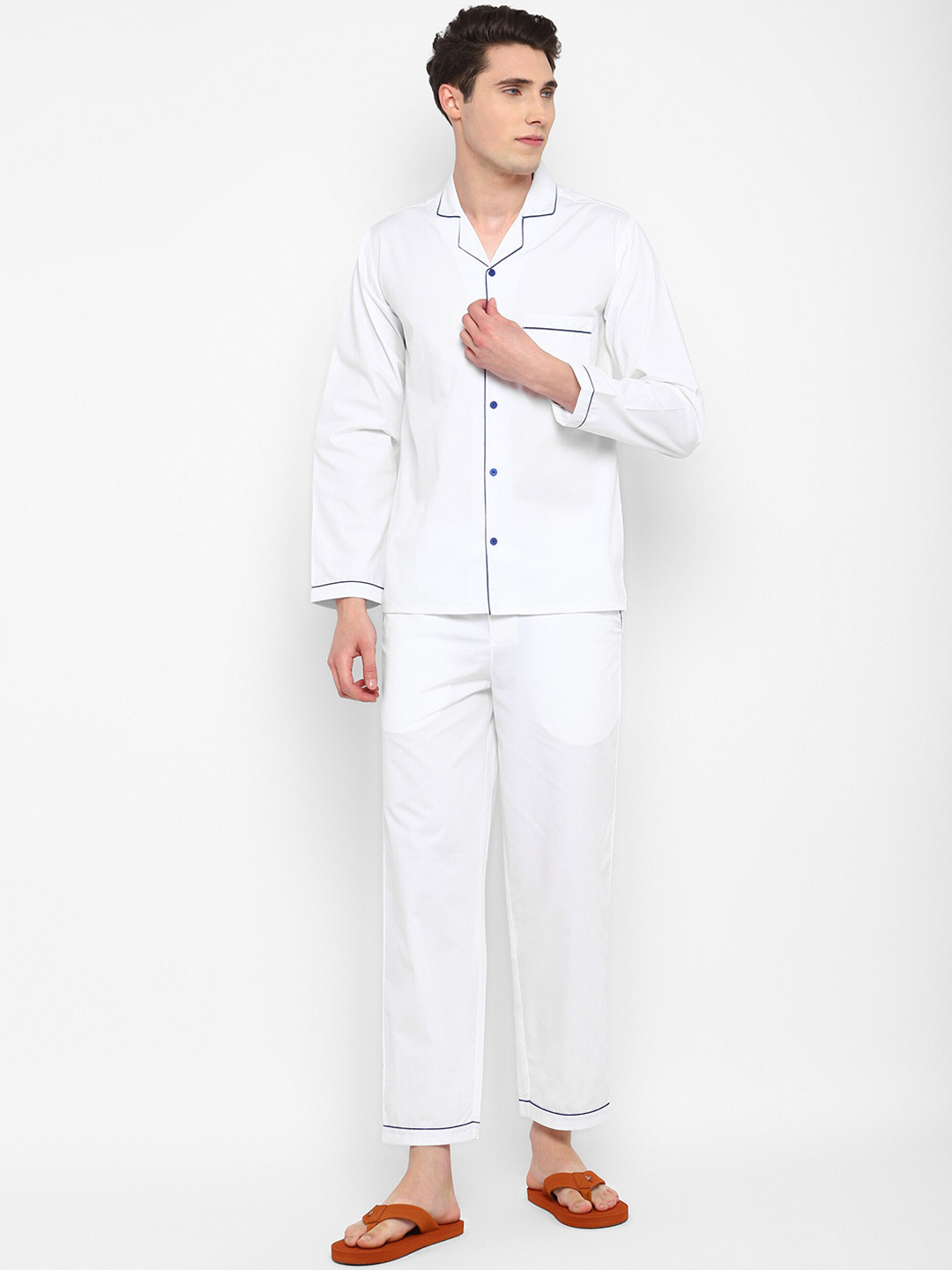 

shopbloom Men Pure Cotton Shirt With Pyjamas, White