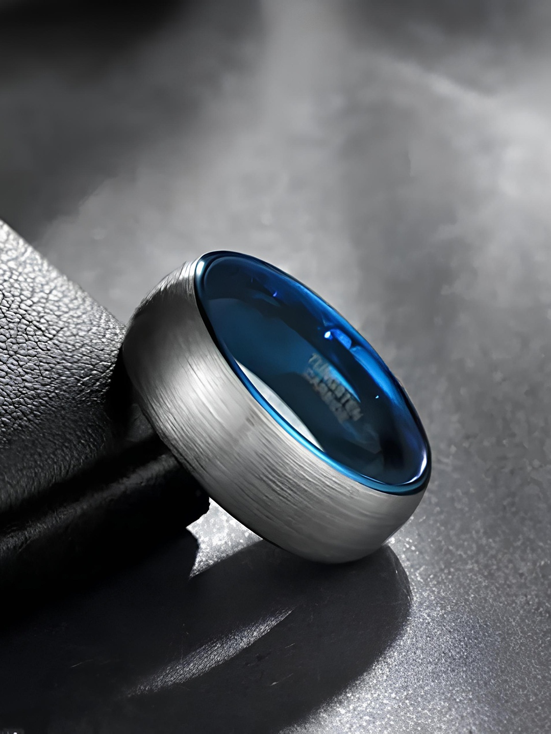 

KARISHMA KREATIONS Polished Lining Tungsten Finger Ring, Blue