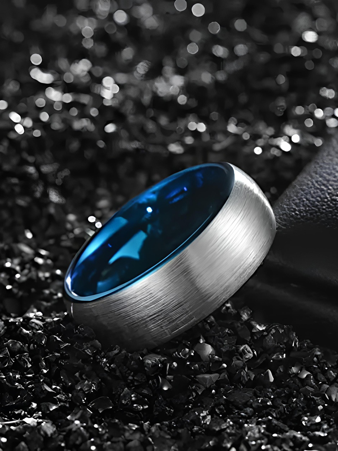 

KARISHMA KREATIONS Polished Lining Tungsten Finger Ring, Blue