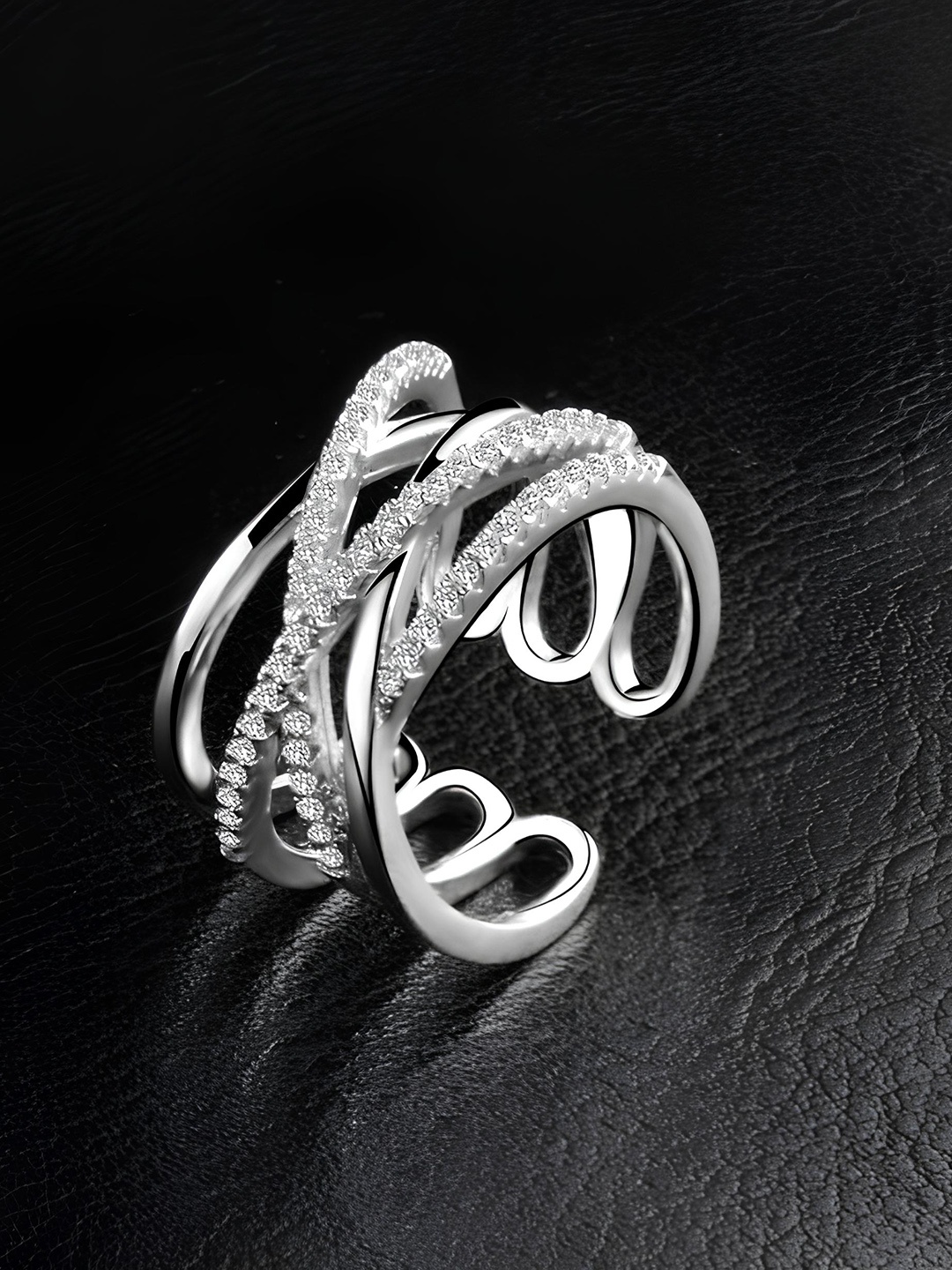 

KARISHMA KREATIONS Silver-Plated Cubic Zirconia Adjustable Finger Ring