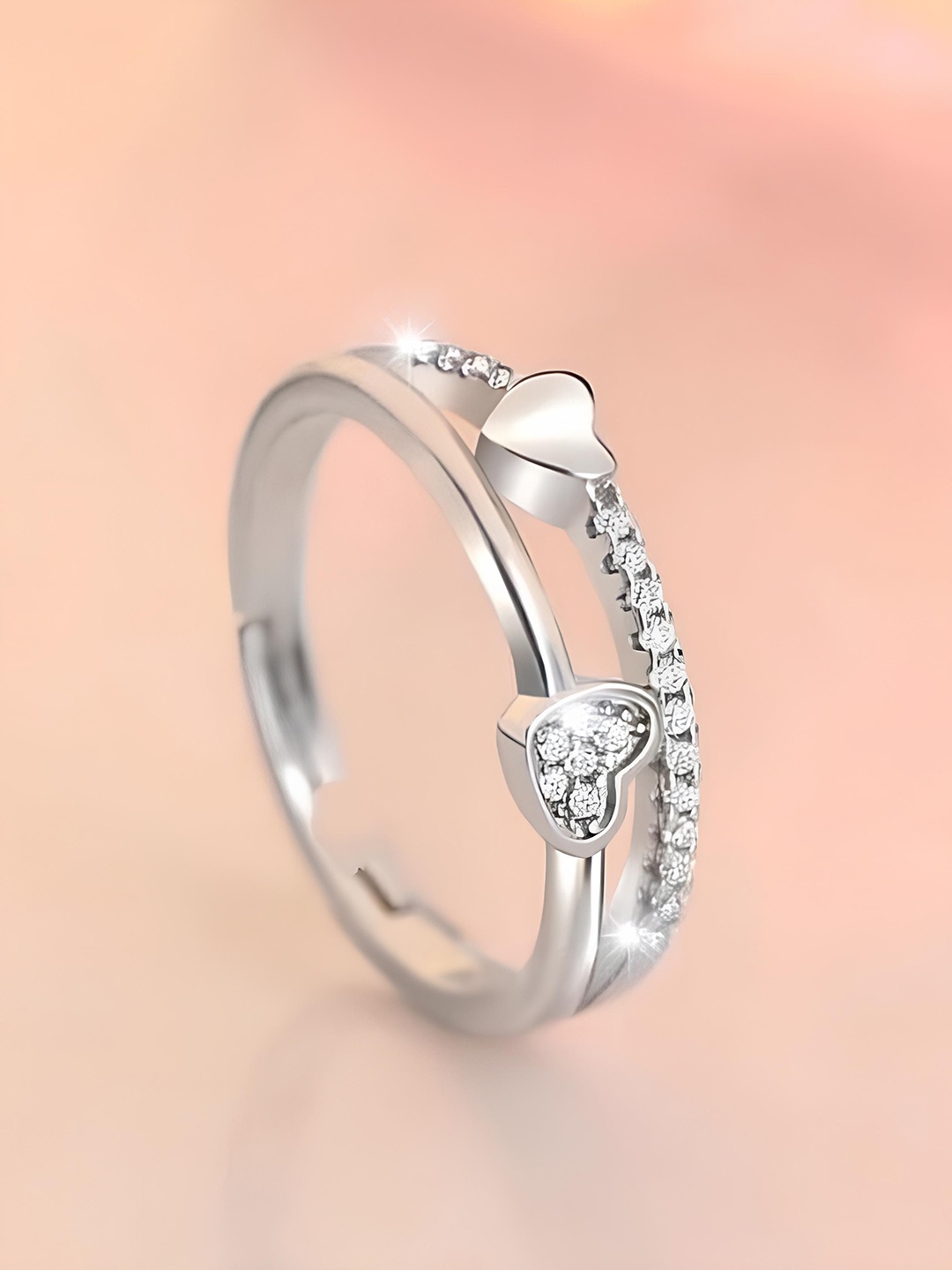 

KARISHMA KREATIONS Stone-Studded Heart Shape Finger Ring, Silver