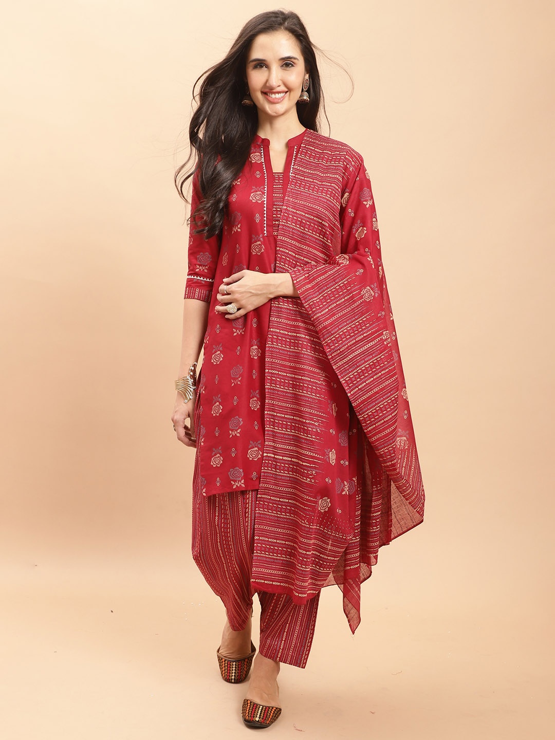 

Rajnandini Floral Printed Gotta Patti Pure Cotton Kurta With Salwar & Dupatta, Maroon