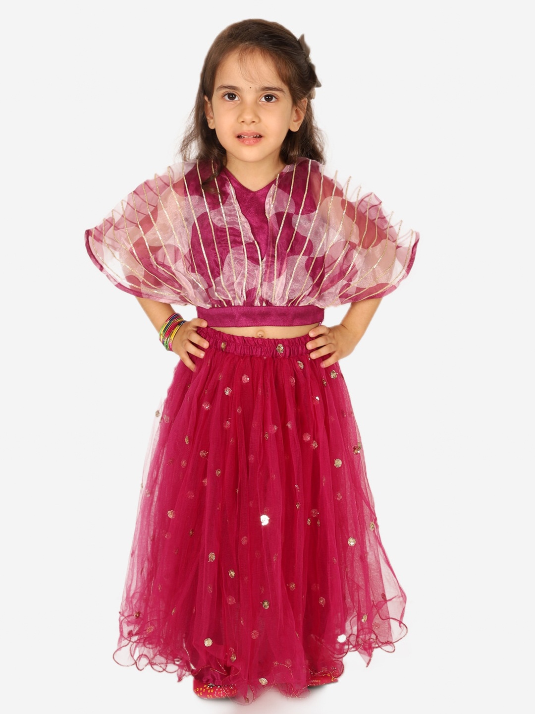 

BownBee Girls Sequinned Detailed V-Neck Organza Lehenga & Blouse, Purple