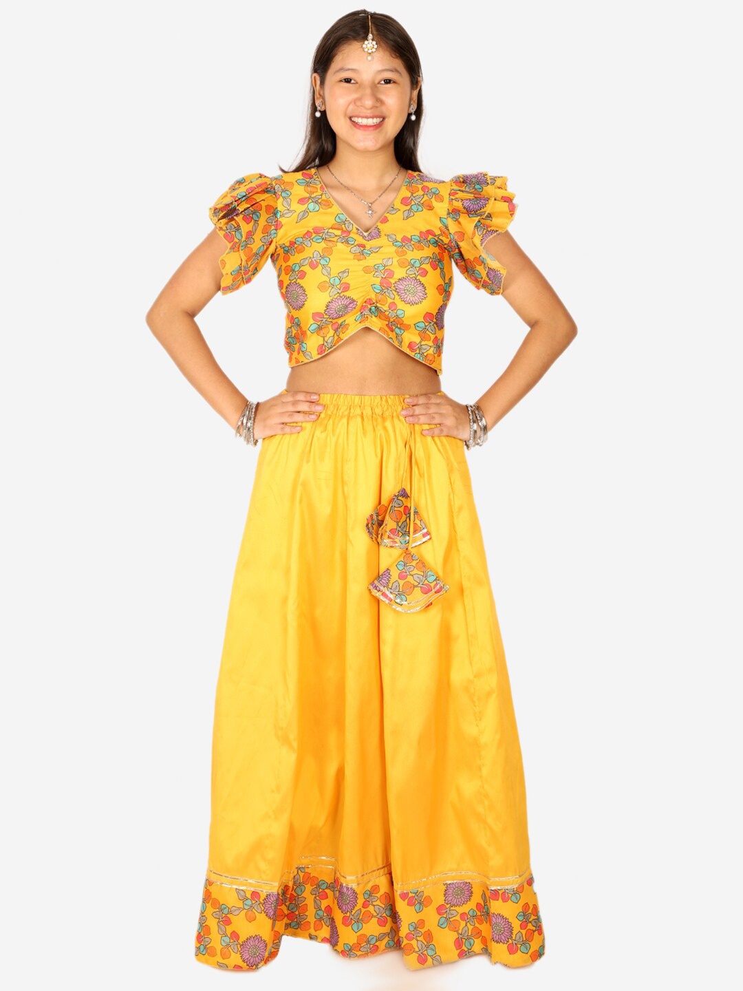 

BownBee Girls Printed Ready to Wear Lehenga & Choli, Yellow