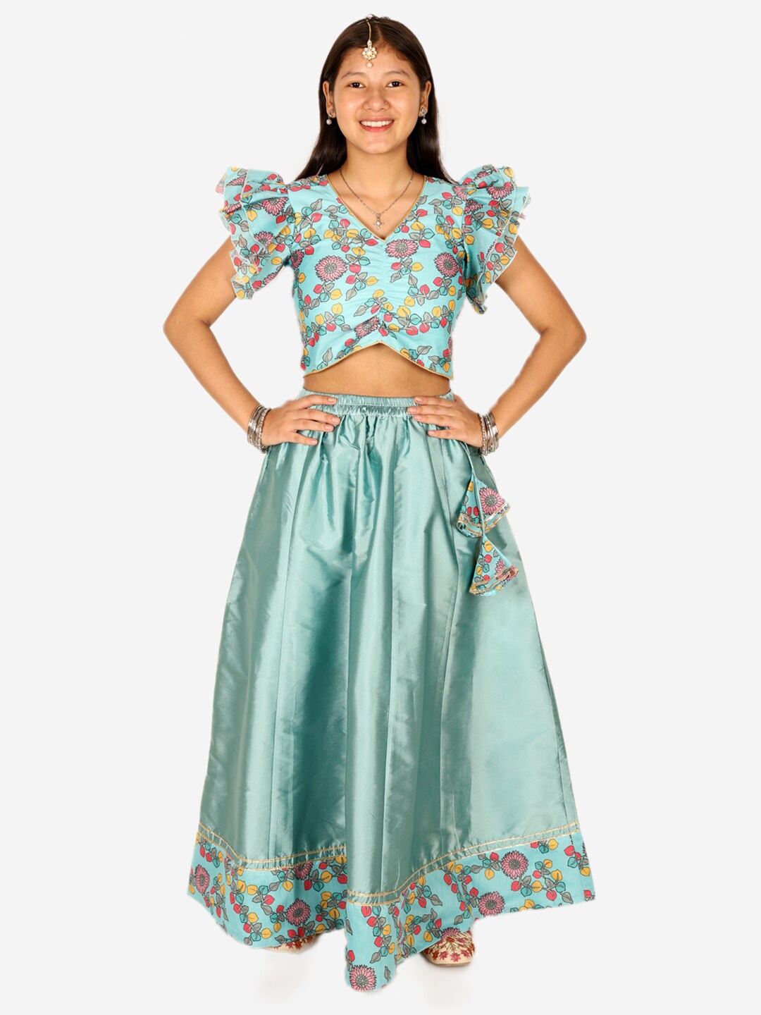 

BownBee Girls Printed Ready to Wear Lehenga & Choli, Blue