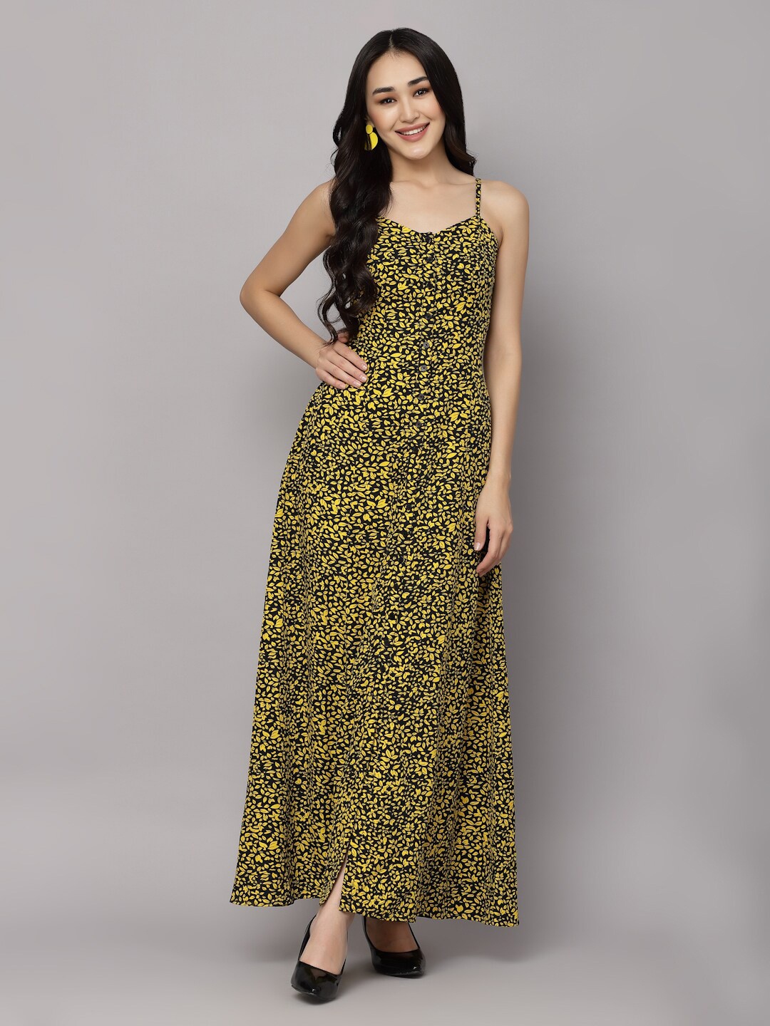 

aayu Floral Printed Shoulder Straps Smocked Maxi Dress, Black