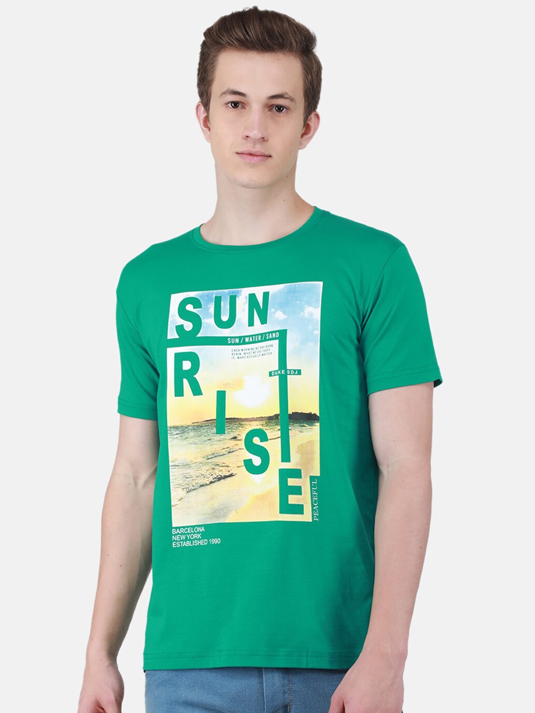 

Duke Graphic Printed Cotton T-shirt, Green