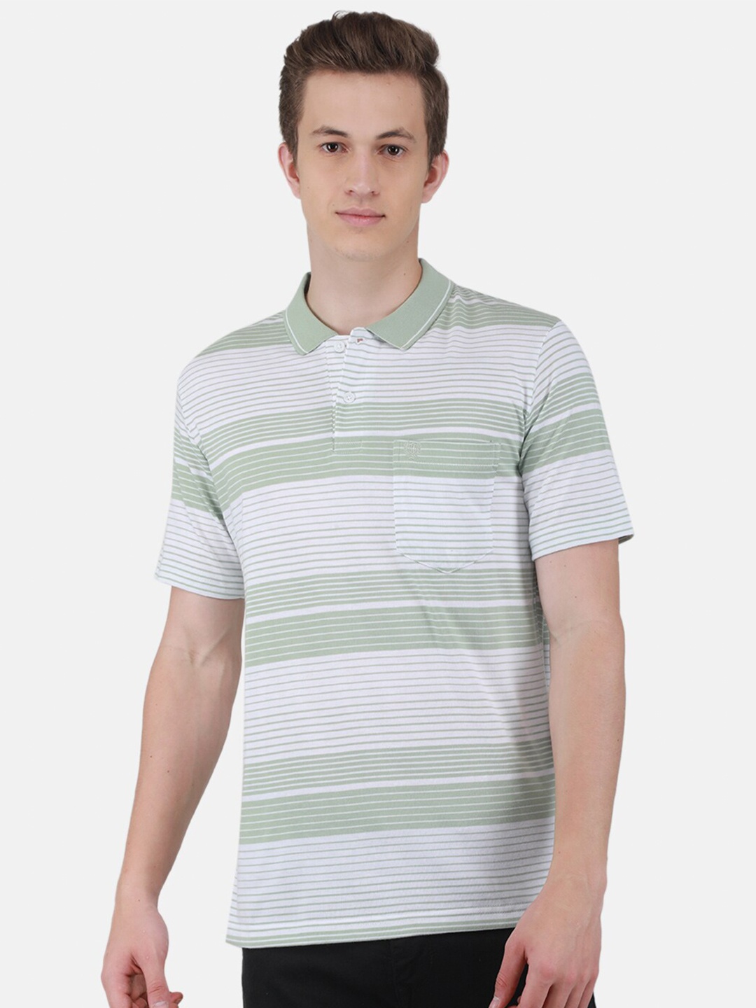 

Duke Striped Polo Collar Cotton T-shirt, Green