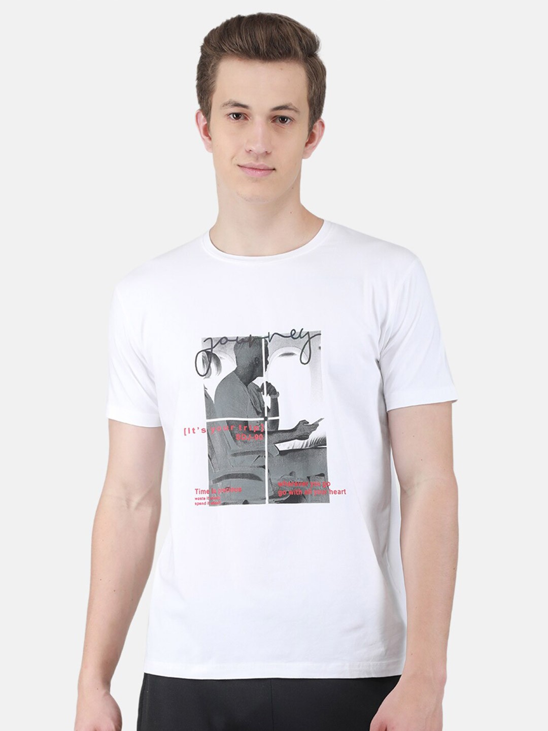 

Duke Graphic Printed Round Neck Cotton T-shirt, White