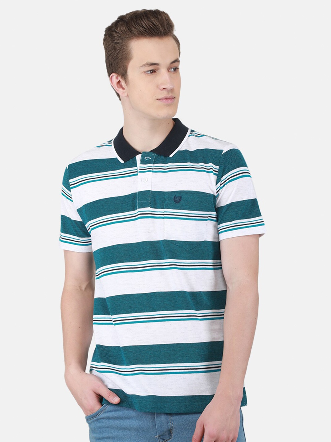 

Duke Striped Polo Collar Regular Fit Cotton T-Shirt, White