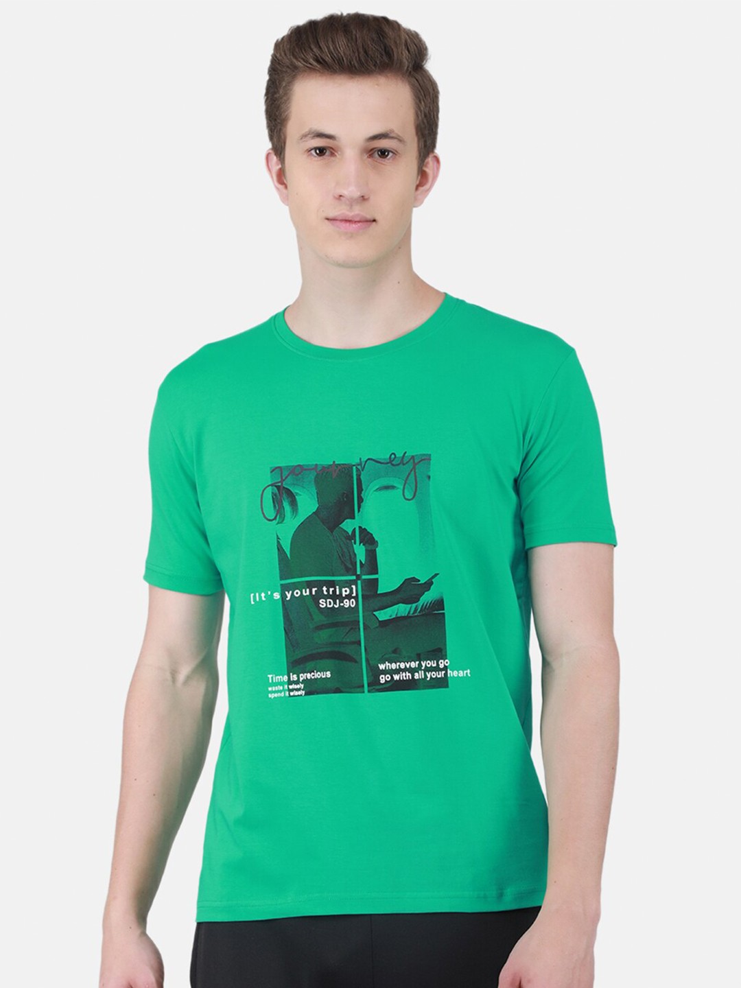 

Duke Graphic Printed Cotton Casual T-shirt, Green