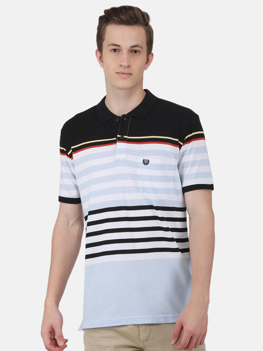 

Duke Striped Polo Collar Cotton Slim Fit T-shirt, White