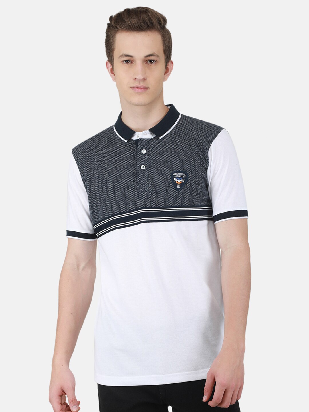 

Duke Colourblocked Polo Collar Slim Fit Cotton Casual T-Shirt, White