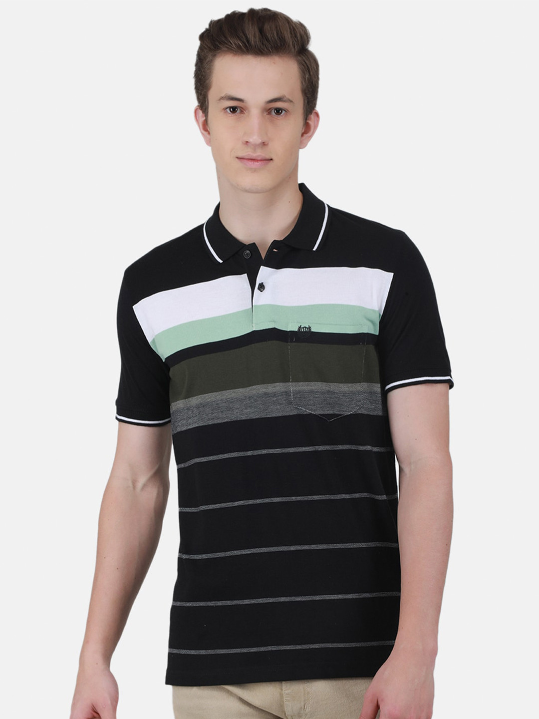 

Duke Striped Printed Polo Collar Regular Fit Cotton T-Shirt, Black