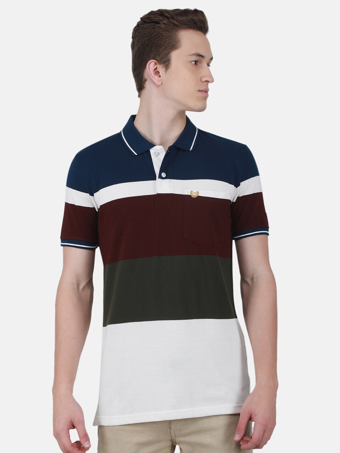 

Duke Colourblocked Polo Collar Cotton T-shirt, White