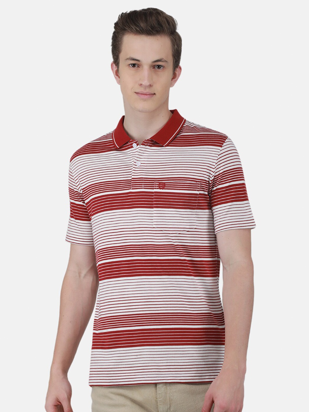 

Duke Striped Polo Collar Regular Fit Cotton Casual T-Shirt, White