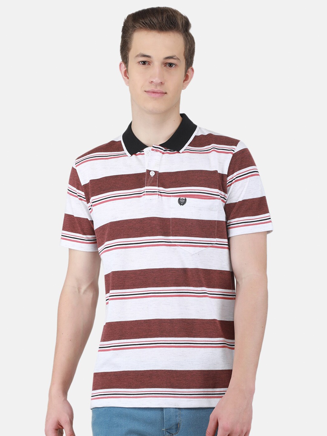 

Duke Striped Polo Collar Regular Fit Cotton Casual T-Shirt, White