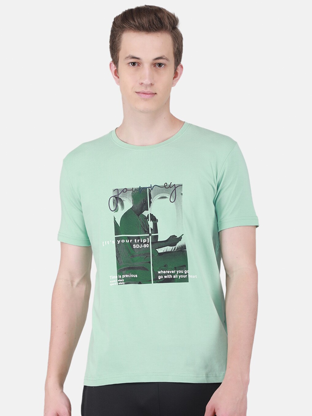 

Duke Men Graphic Printed Cotton T-shirt, Green