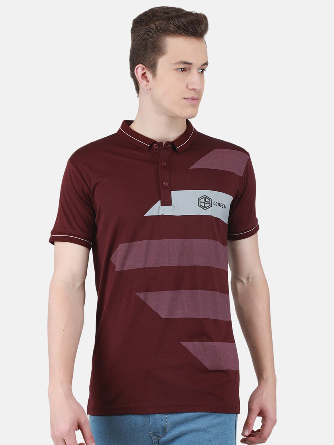 

Duke Striped Polo Collar Cotton Slim Fit T-shirt, Maroon