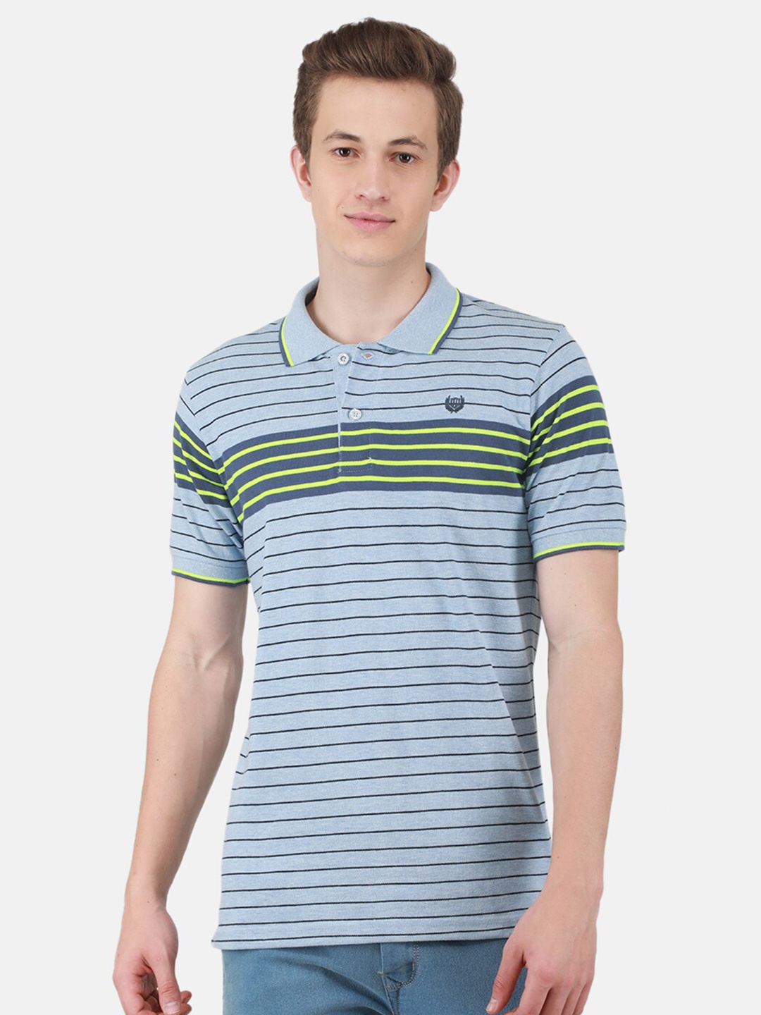 

Duke Striped Polo Collar Cotton Slim Fit T-shirt, Blue