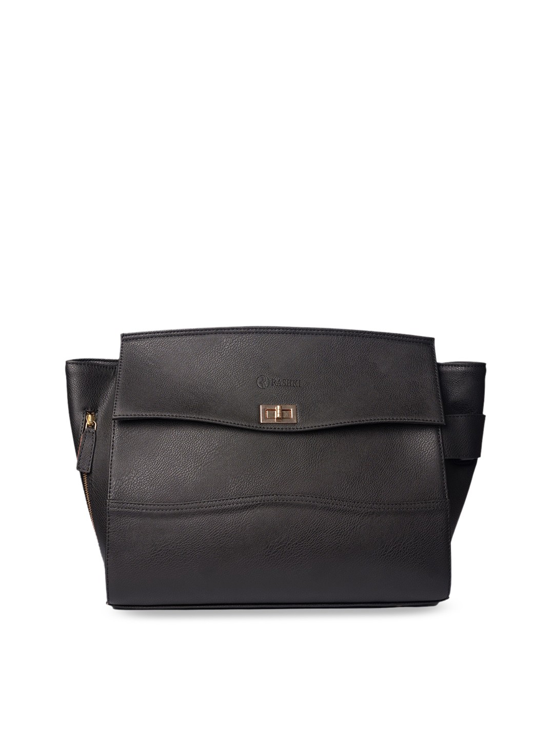 

RASHKI PU Water Resistant Structured Handheld Bag, Black