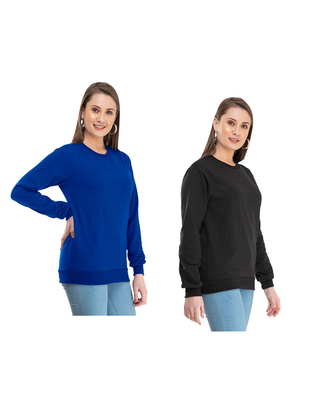 

IndiWeaves Women Pack Of 2 Fleece Sweatshirt, Blue