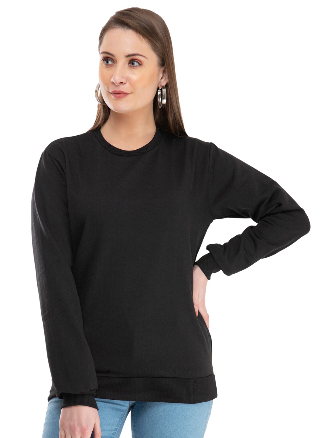 

IndiWeaves Round Neck Fleeces Sweatshirt, Black