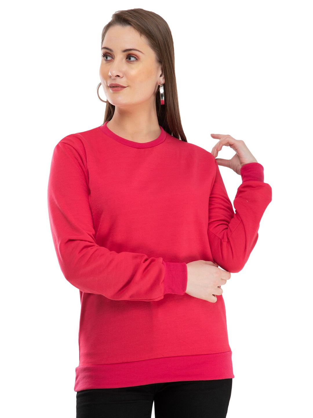

IndiWeaves Round Neck Fleeces Sweatshirt, Pink