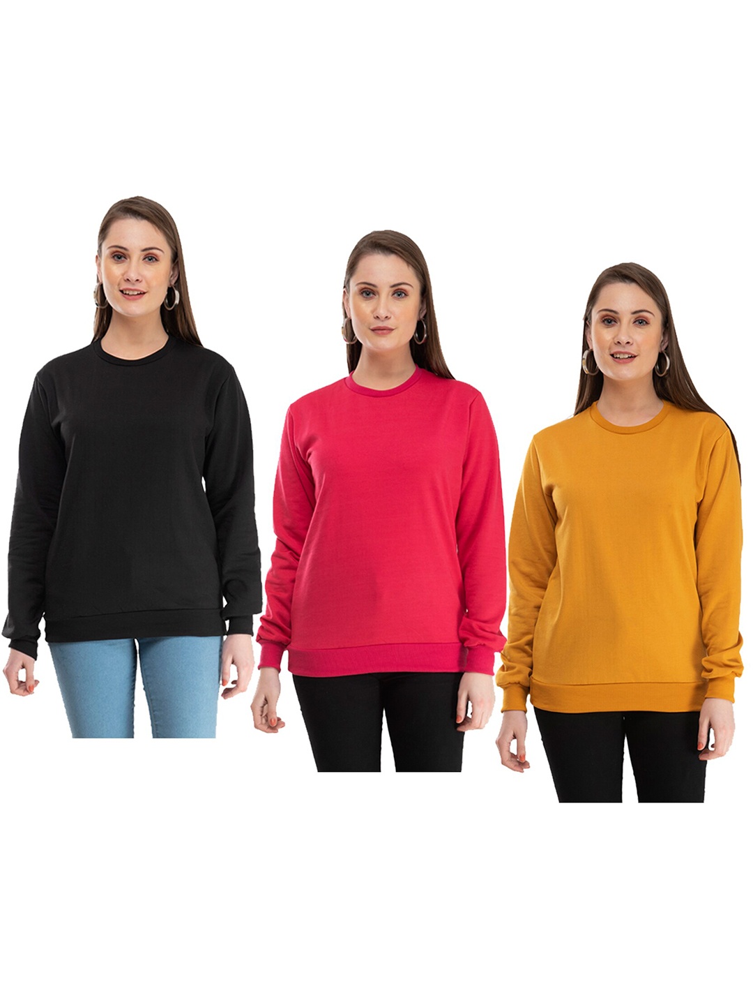 

IndiWeaves Pack Of 3 Round Neck Sweatshirt, Yellow