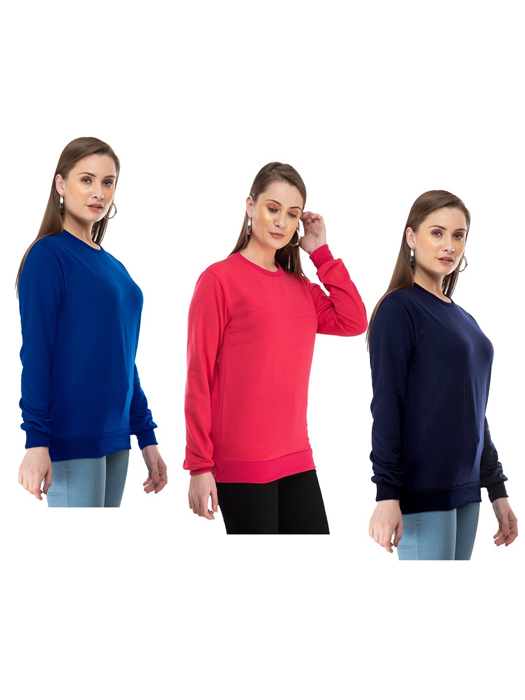 

IndiWeaves Women Pack Of 3 Fleece Sweatshirt, Blue