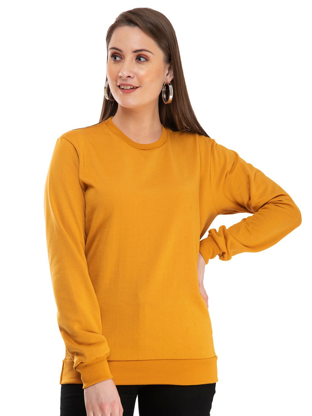 

IndiWeaves Round Neck Fleeces Sweatshirt, Mustard