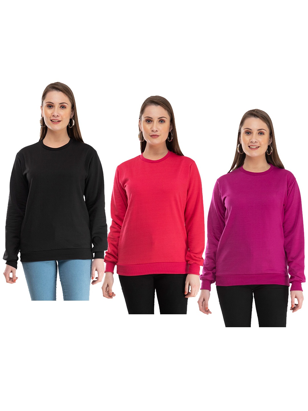 

IndiWeaves Pack Of 3 Round Neck Pullover, Black