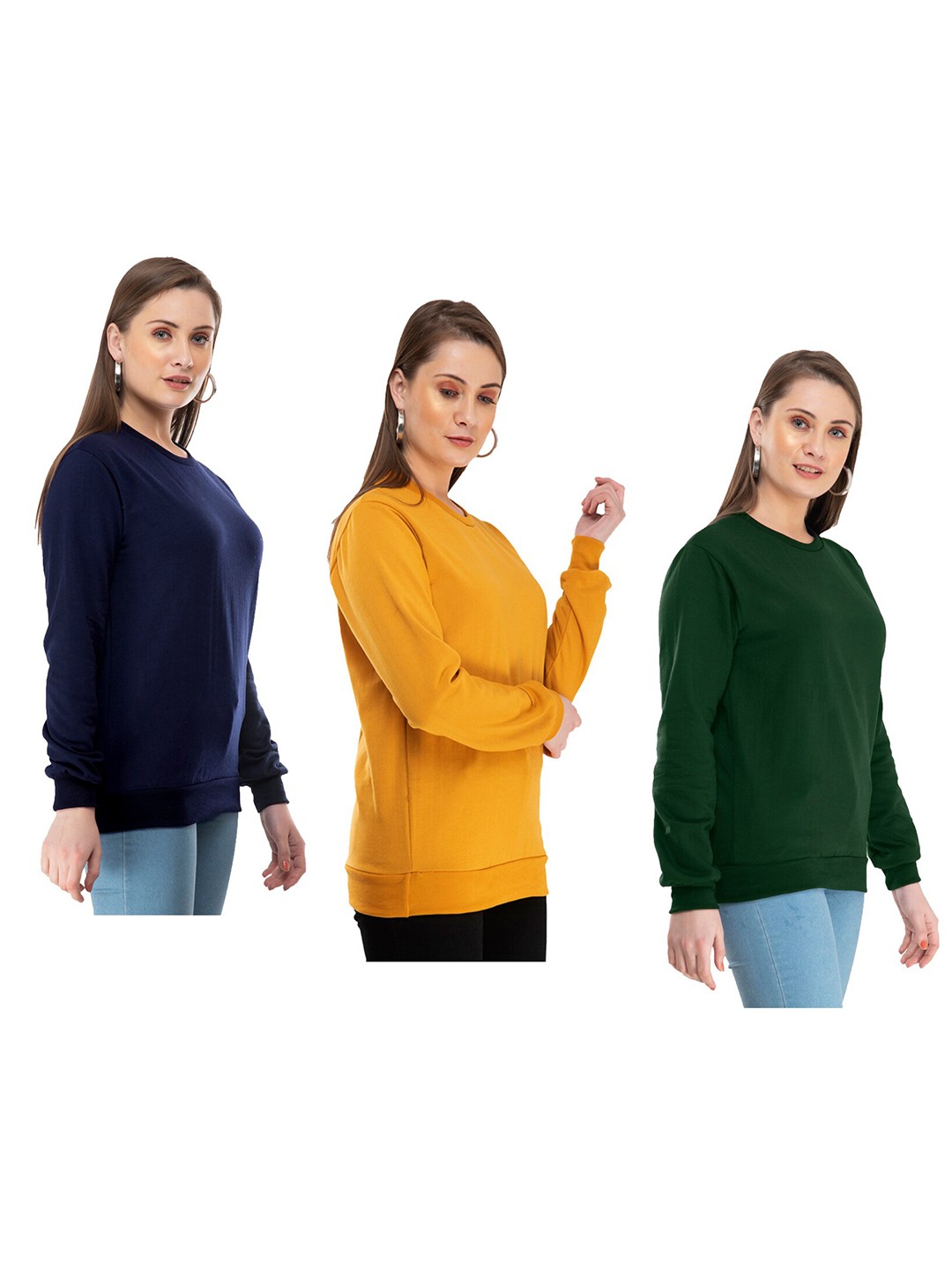 

IndiWeaves Pack Of 3 Round Neck Sweatshirt, Navy blue