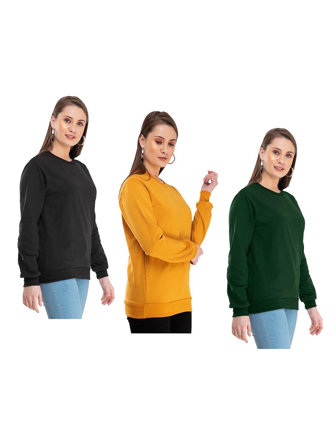 

IndiWeaves Women Pack Of 3 Fleece Sweatshirt, Black